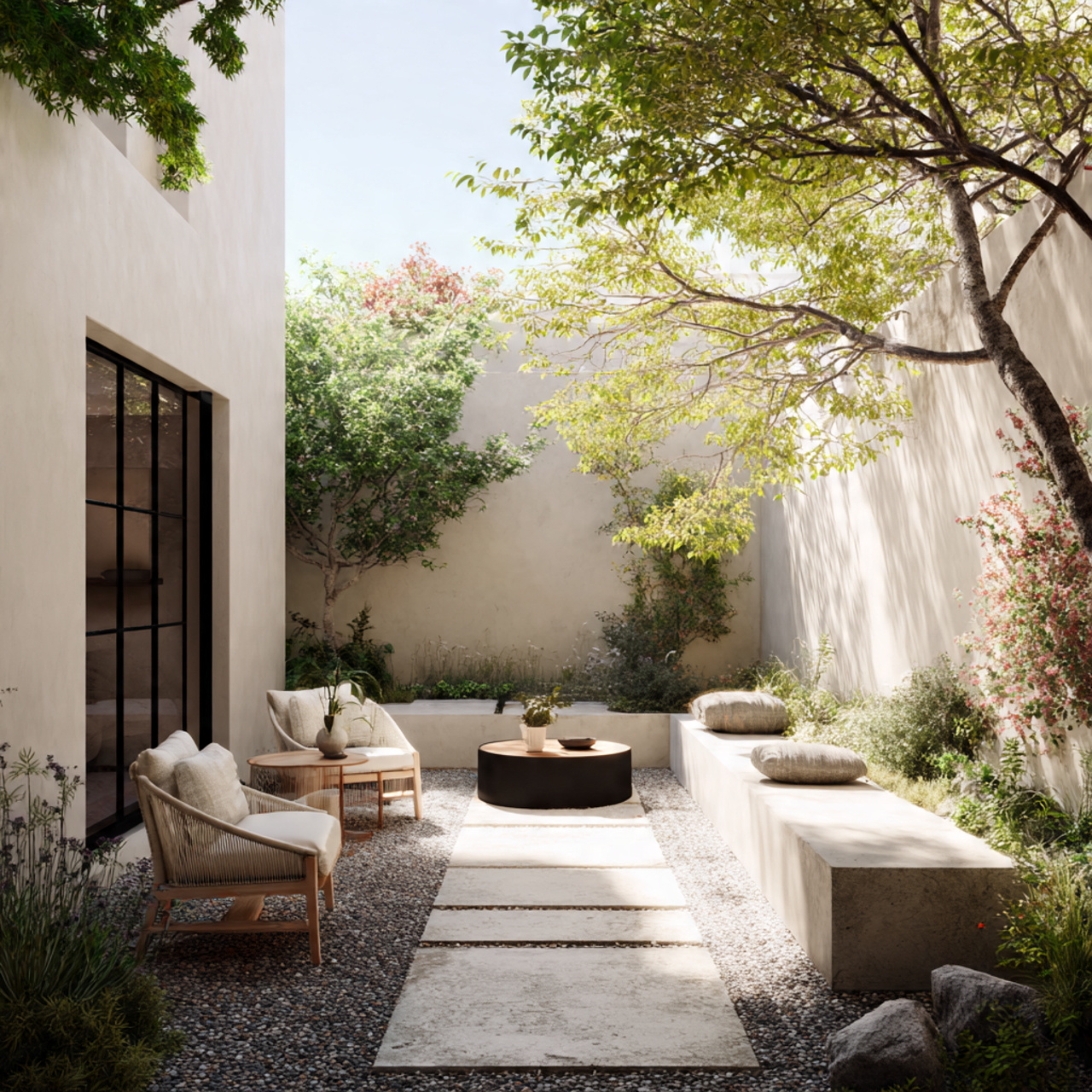 Create a Backyard Oasis: 24 Ultimate Guide to a Relaxing Outdoor Retreat 22 minimalist backyard design with neutral tones clean