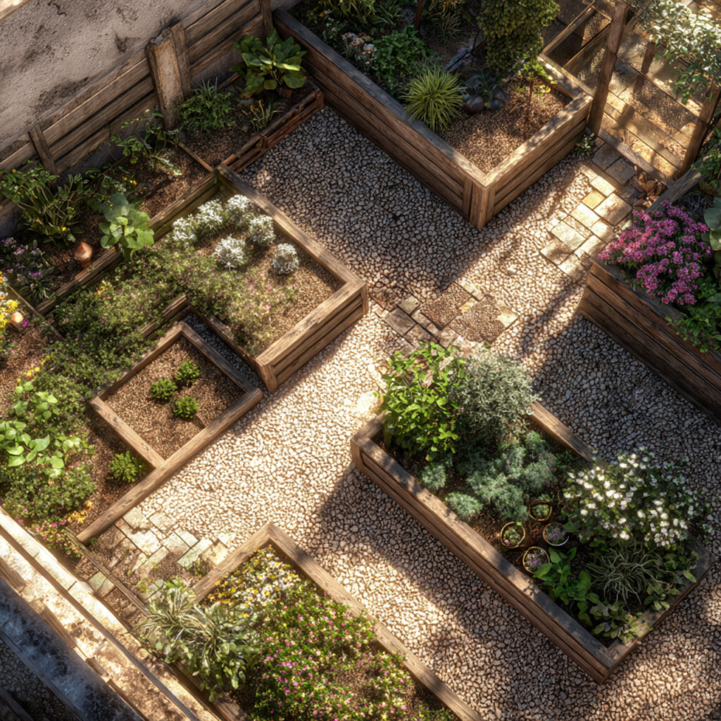 neat garden beds filled with low maintenance plants 1