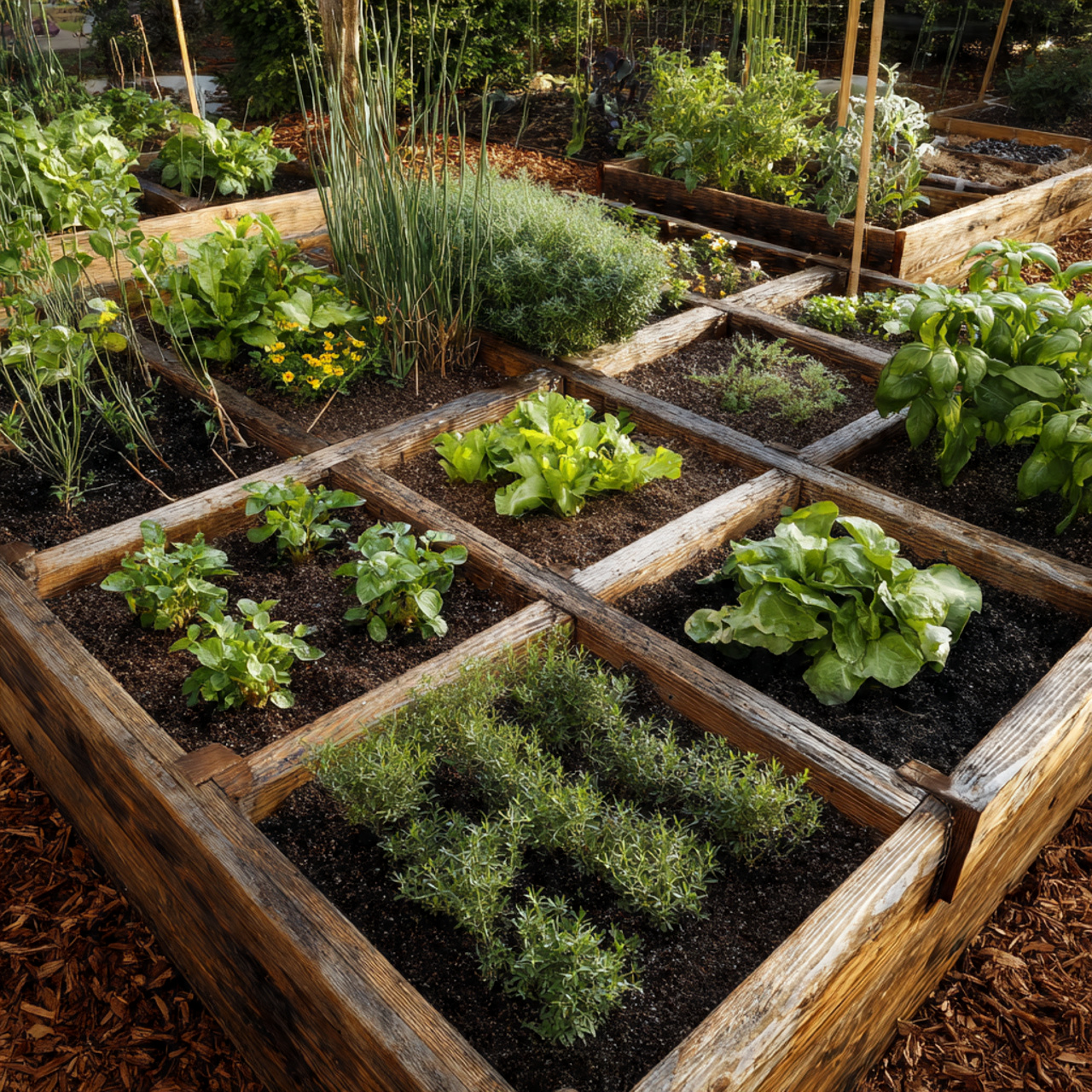 raised garden bed divided into square foot