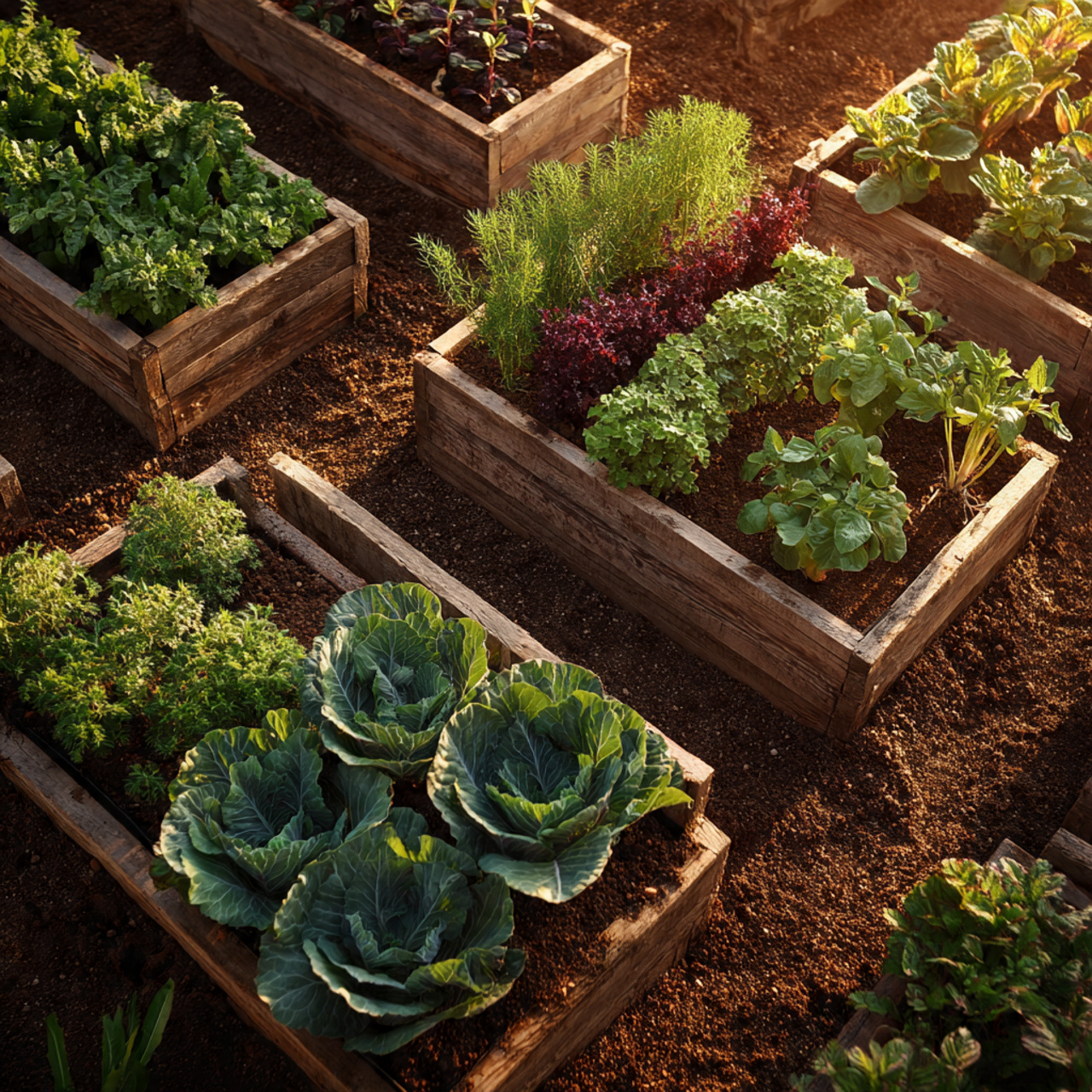 raised garden beds showing proper spacing between