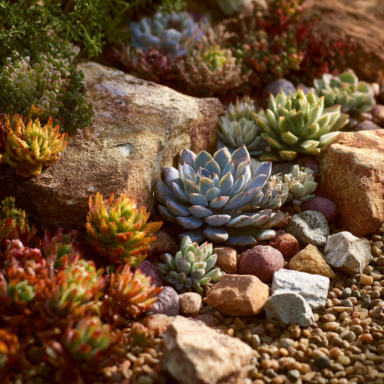 rock garden with a variety of succulents