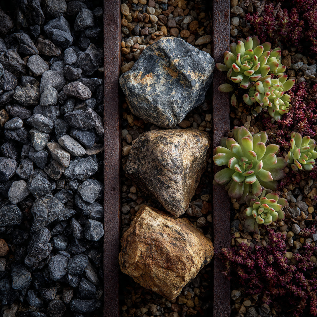 rugged rock arrangements gravel succulents alpine plants