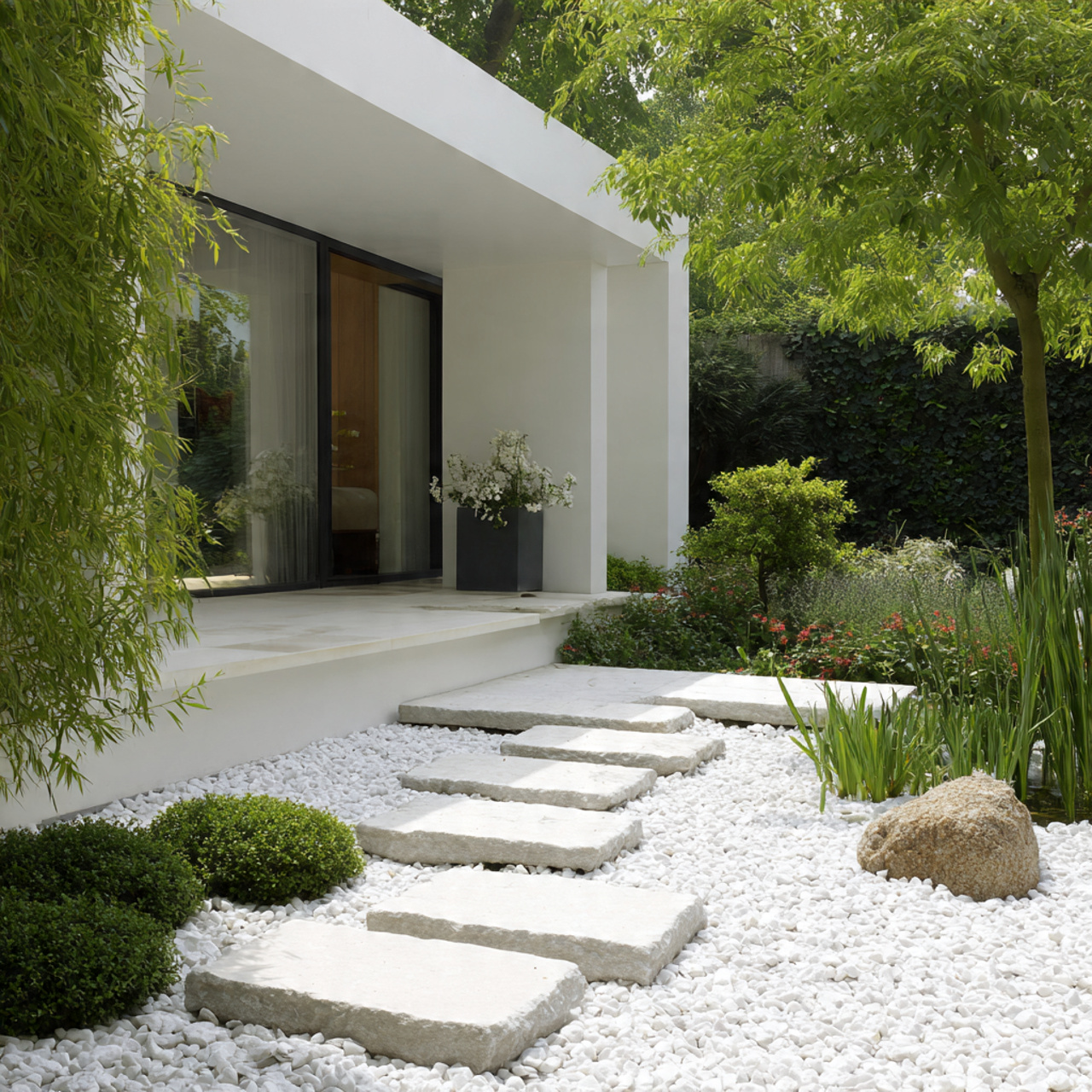 simple modern garden with clean lines few