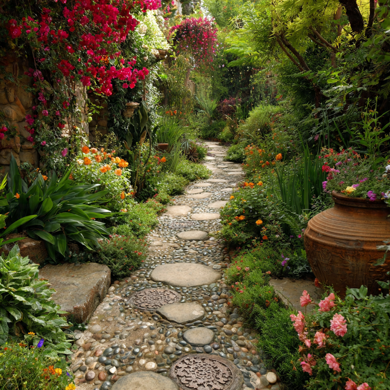 Create a Backyard Oasis: 24 Ultimate Guide to a Relaxing Outdoor Retreat 9 stone pathway weaving through a lush garden
