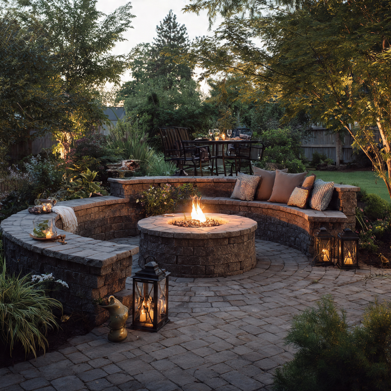 Fire Pit with Seating Wall