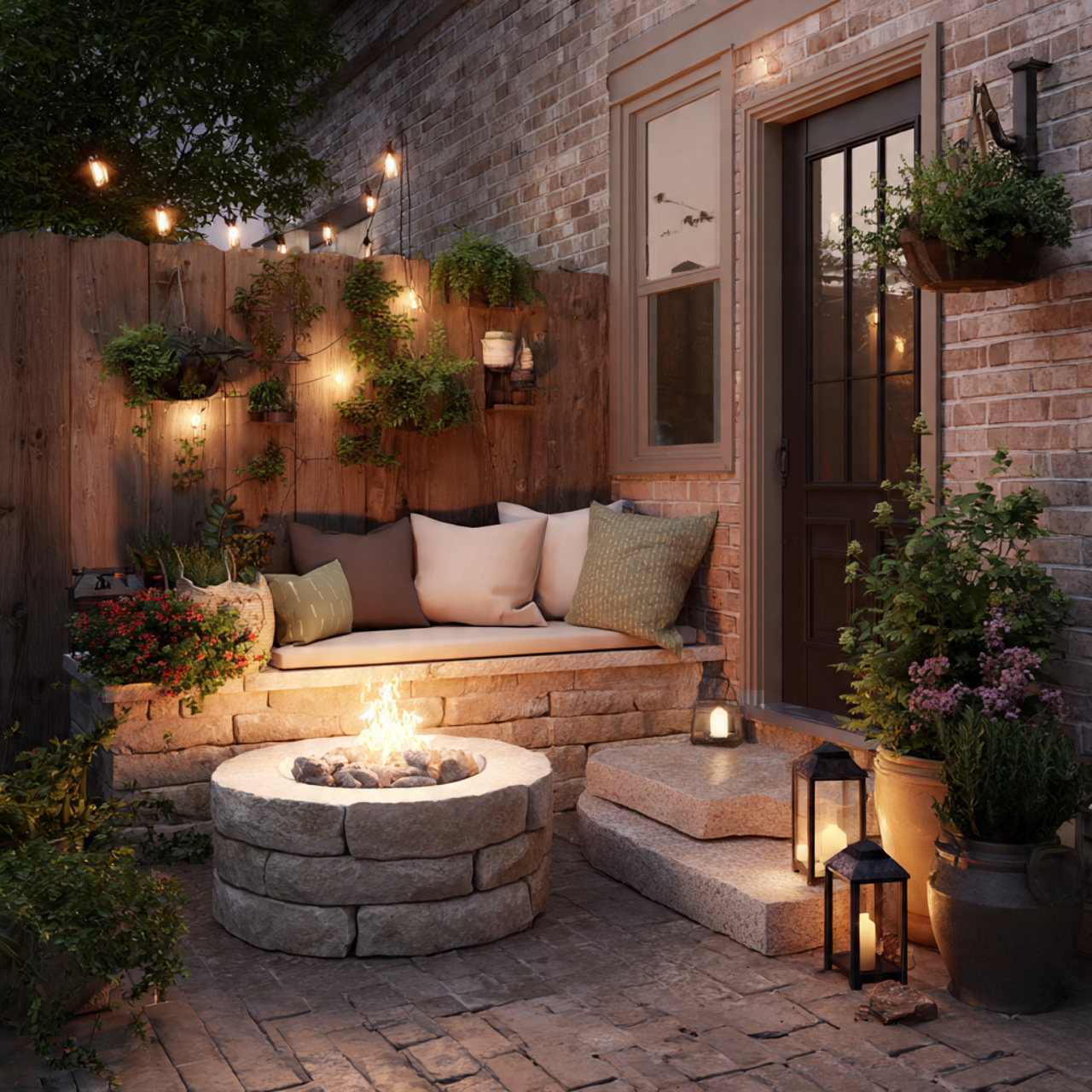 a compact backyard corner featuring a stone 1