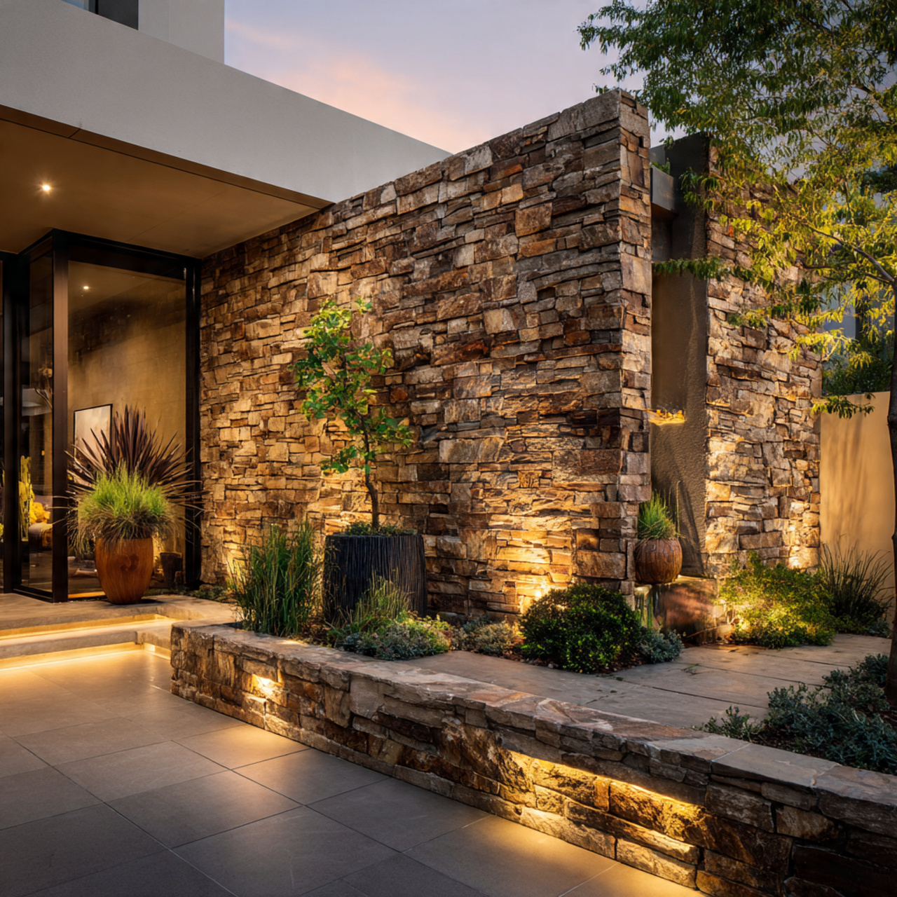 Stone Clad Garden Wall