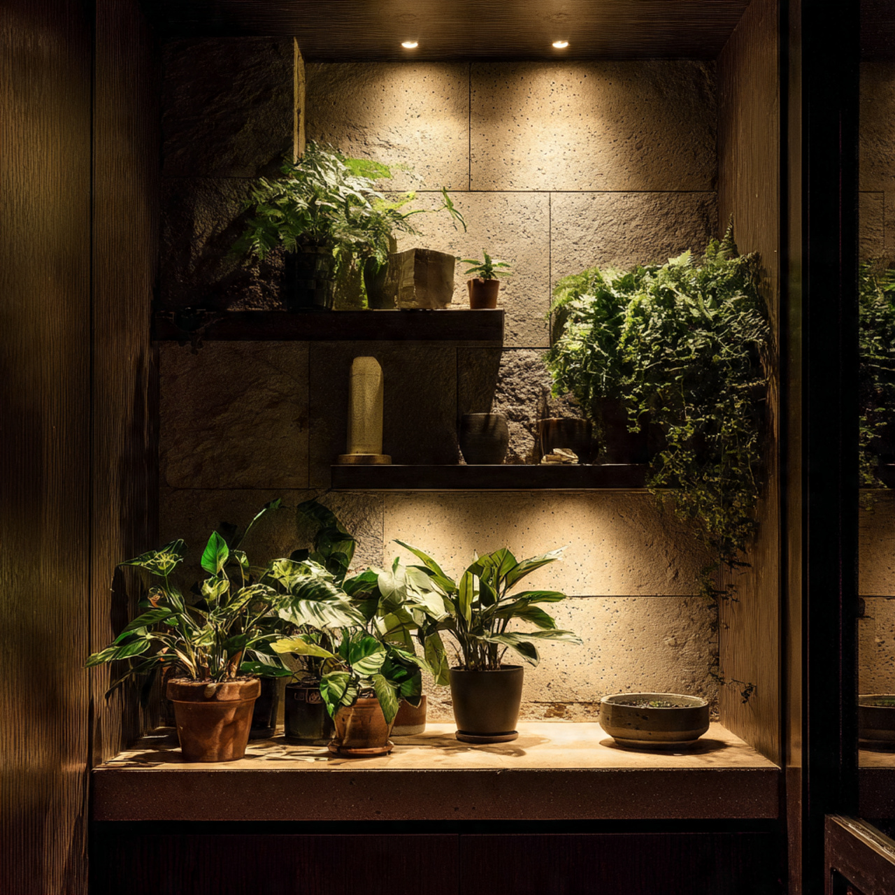 Accent-Lit Plant Displays