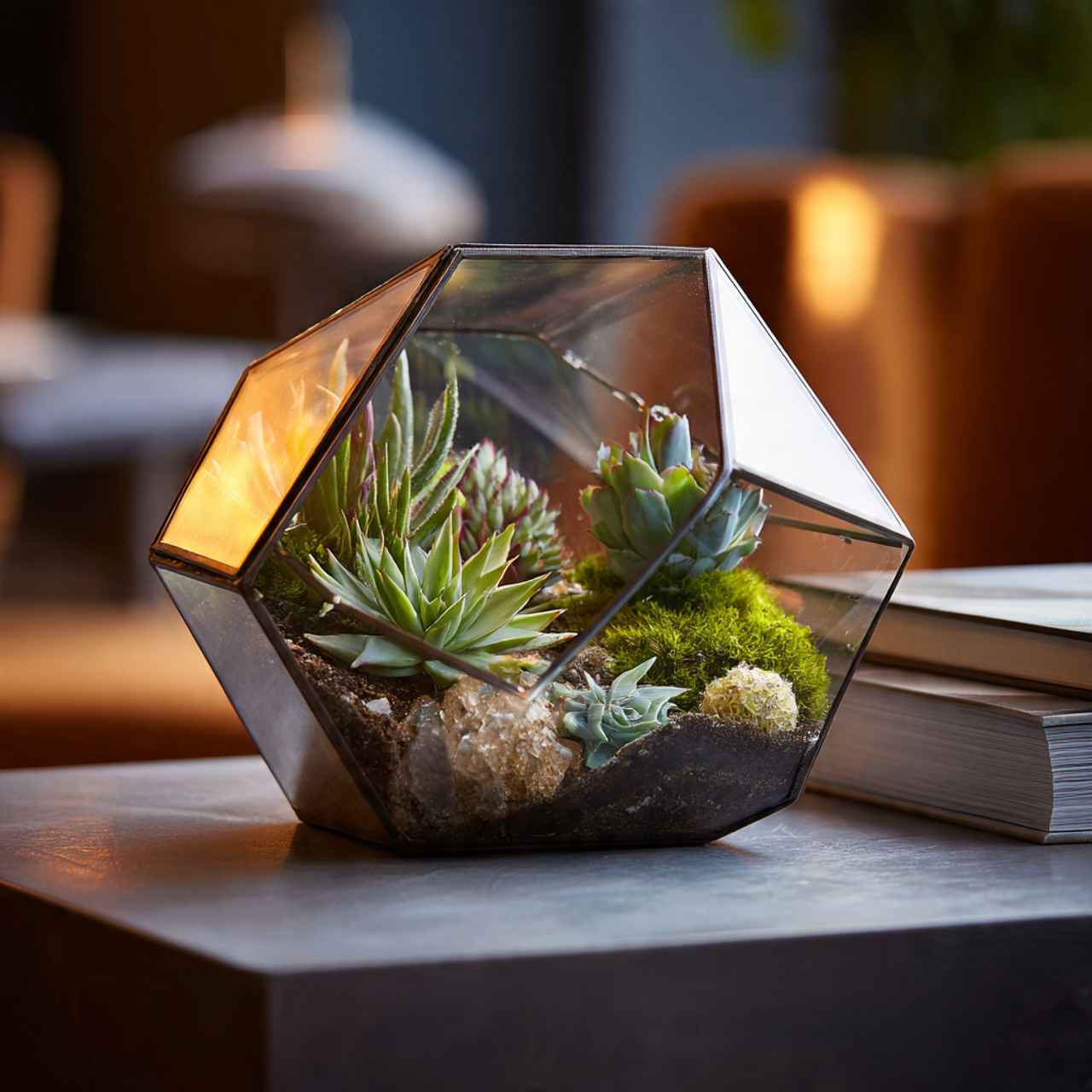 a geometric shaped glass terrarium triangular pentagonal or