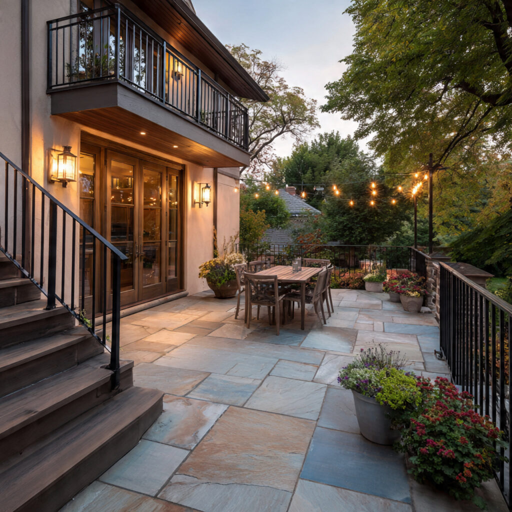 a level flagstone patio with smooth edges