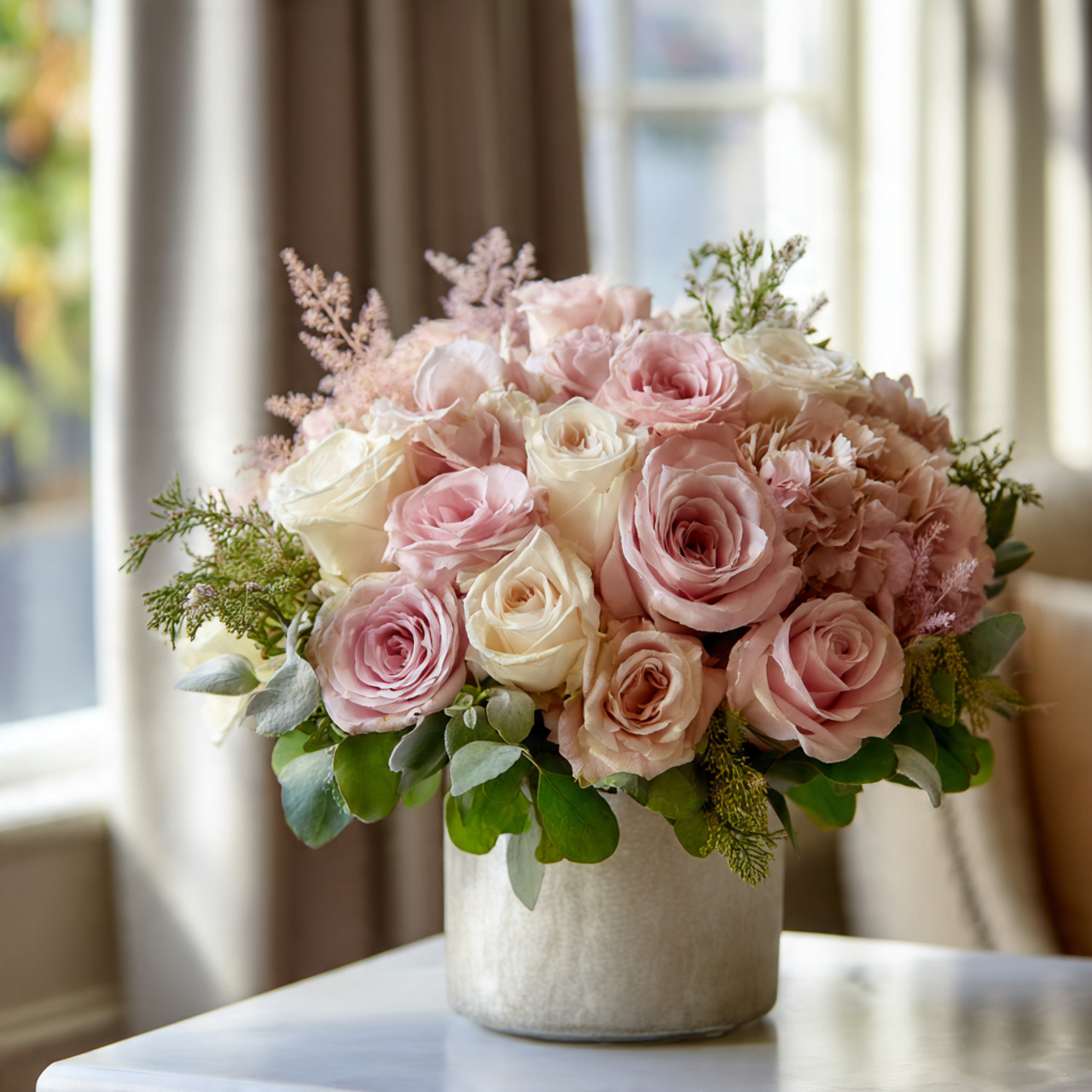 a monochromatic floral arrangement in shades of