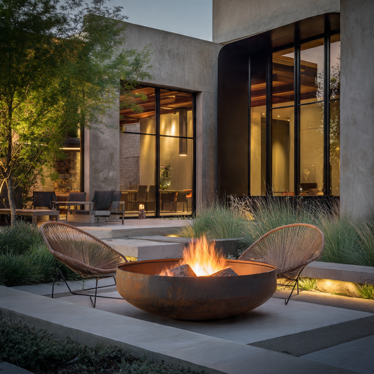 a round metal fire pit on a 1