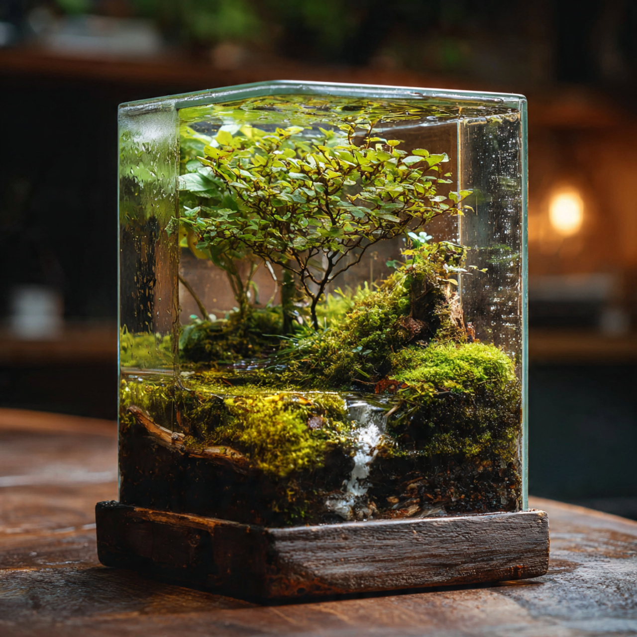a sealed terrarium showing a miniature ecosystem