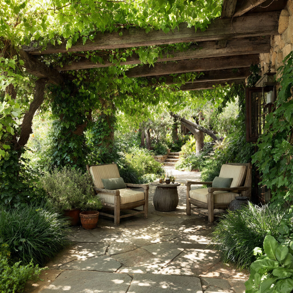 25 Home Garden Ideas to Transform Your Space into a Lush Retreat 11 a shaded outdoor seating zone under a