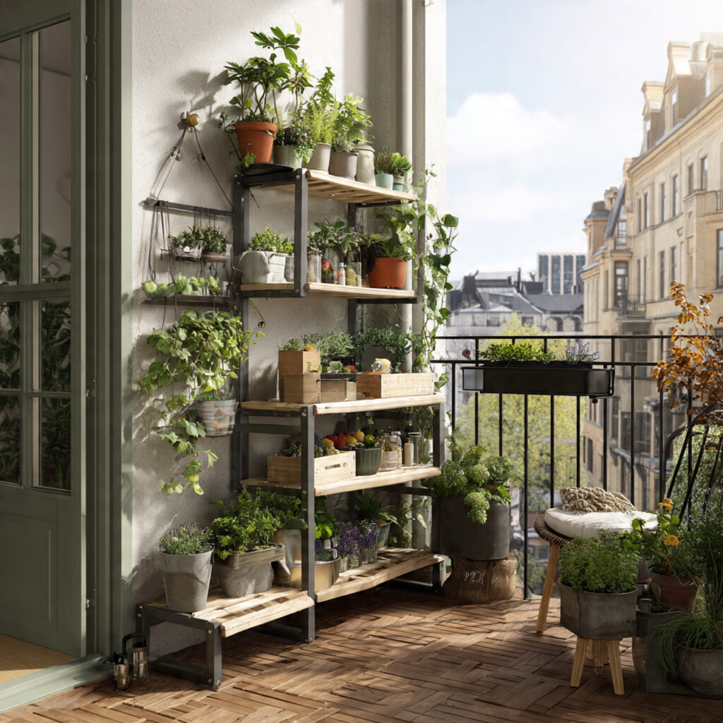 25 Home Garden Ideas to Transform Your Space into a Lush Retreat 15 a small balcony featuring multi level plant stands