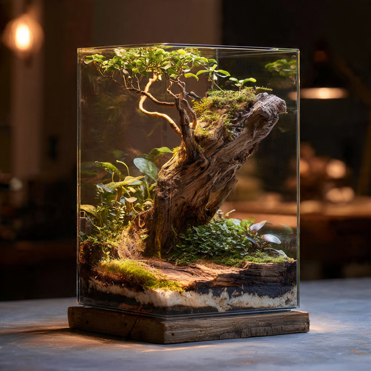 a terrarium incorporating a piece of driftwood