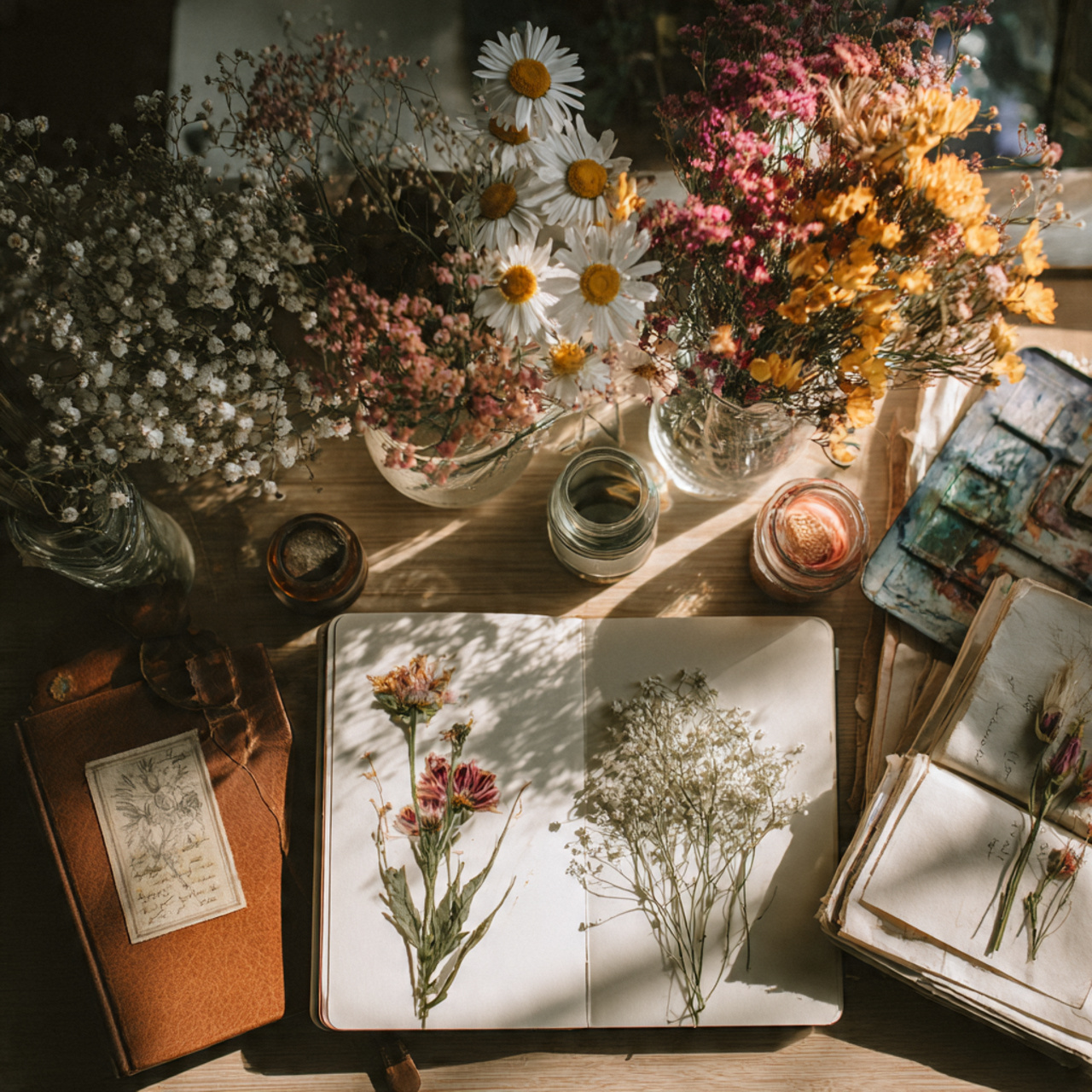 artistic flat lay of birth flowers with