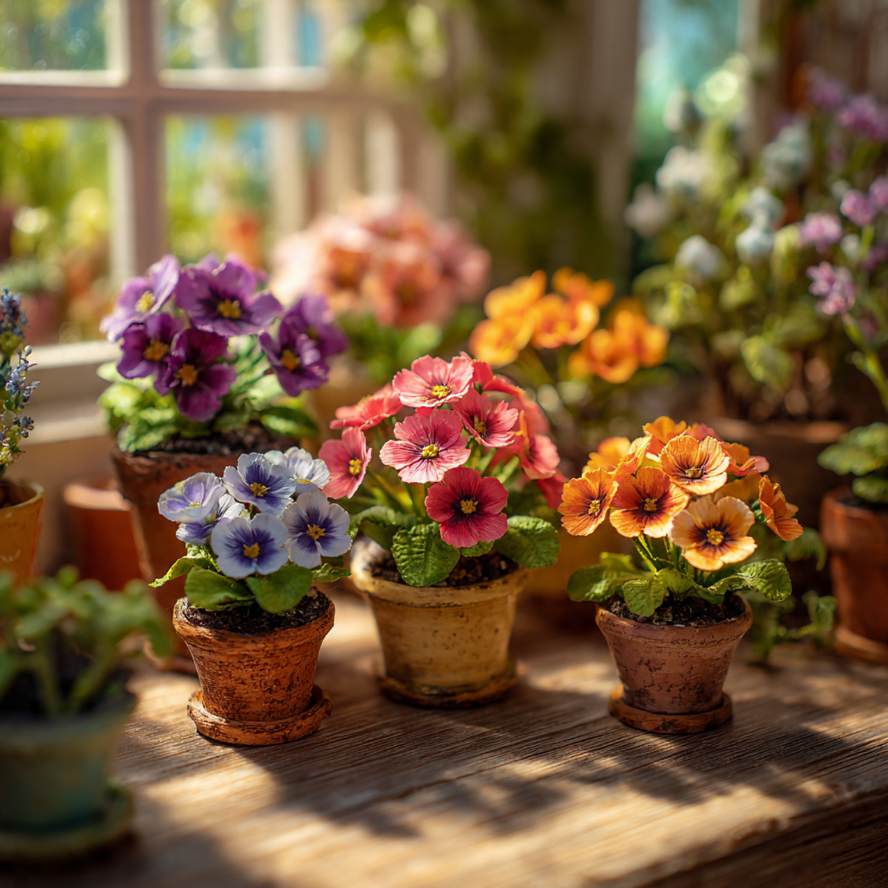 birth flowers in small pots bright daylight