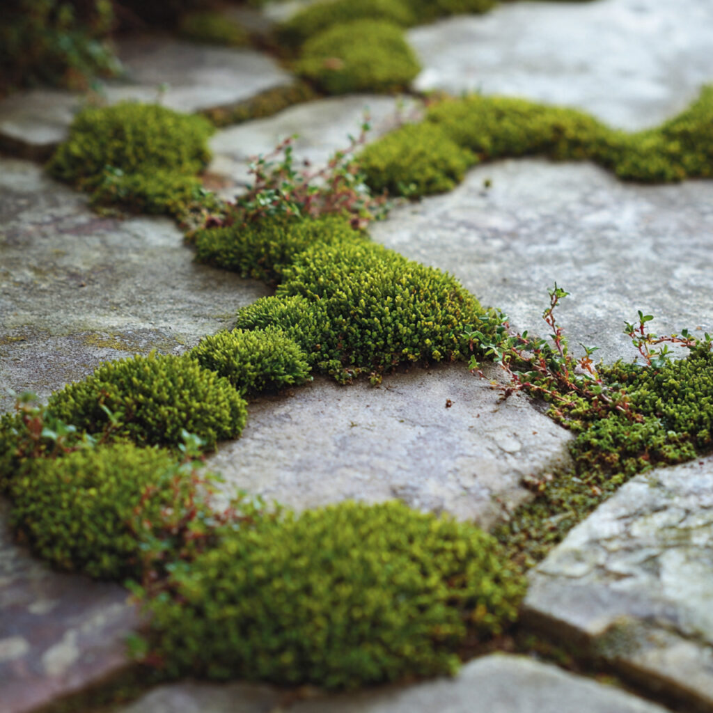 close up of moss creeping thyme or small 1