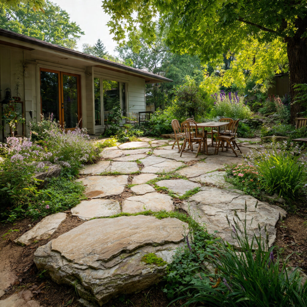 eco friendly flagstone patio with locally sourced stones