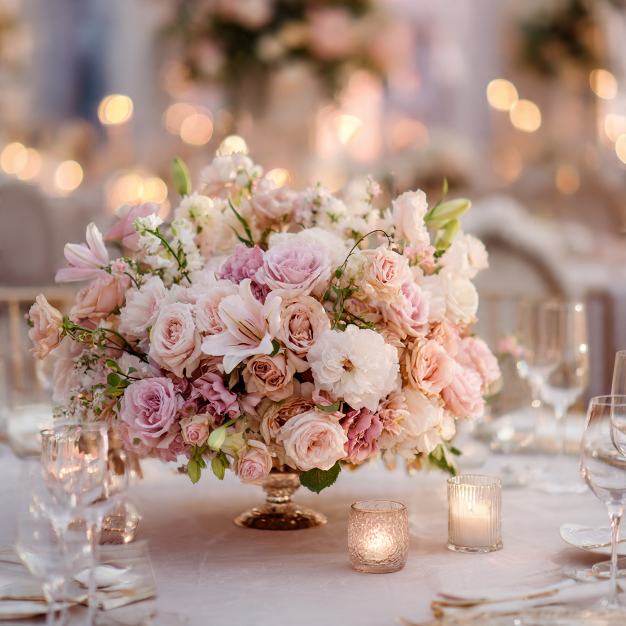 elegant wedding floral arrangement with roses peonies