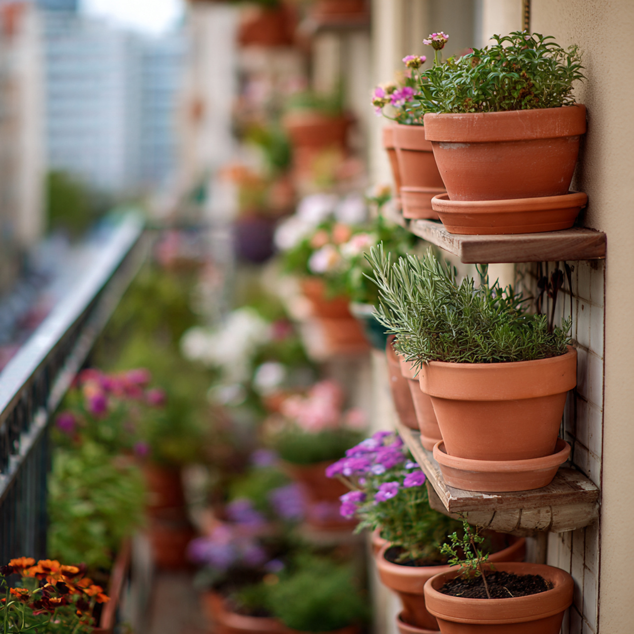 multiple terracotta pots stacked vertically on a
