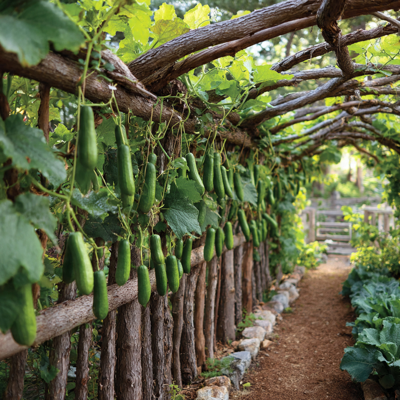 rustic garden trellis made from natural branches