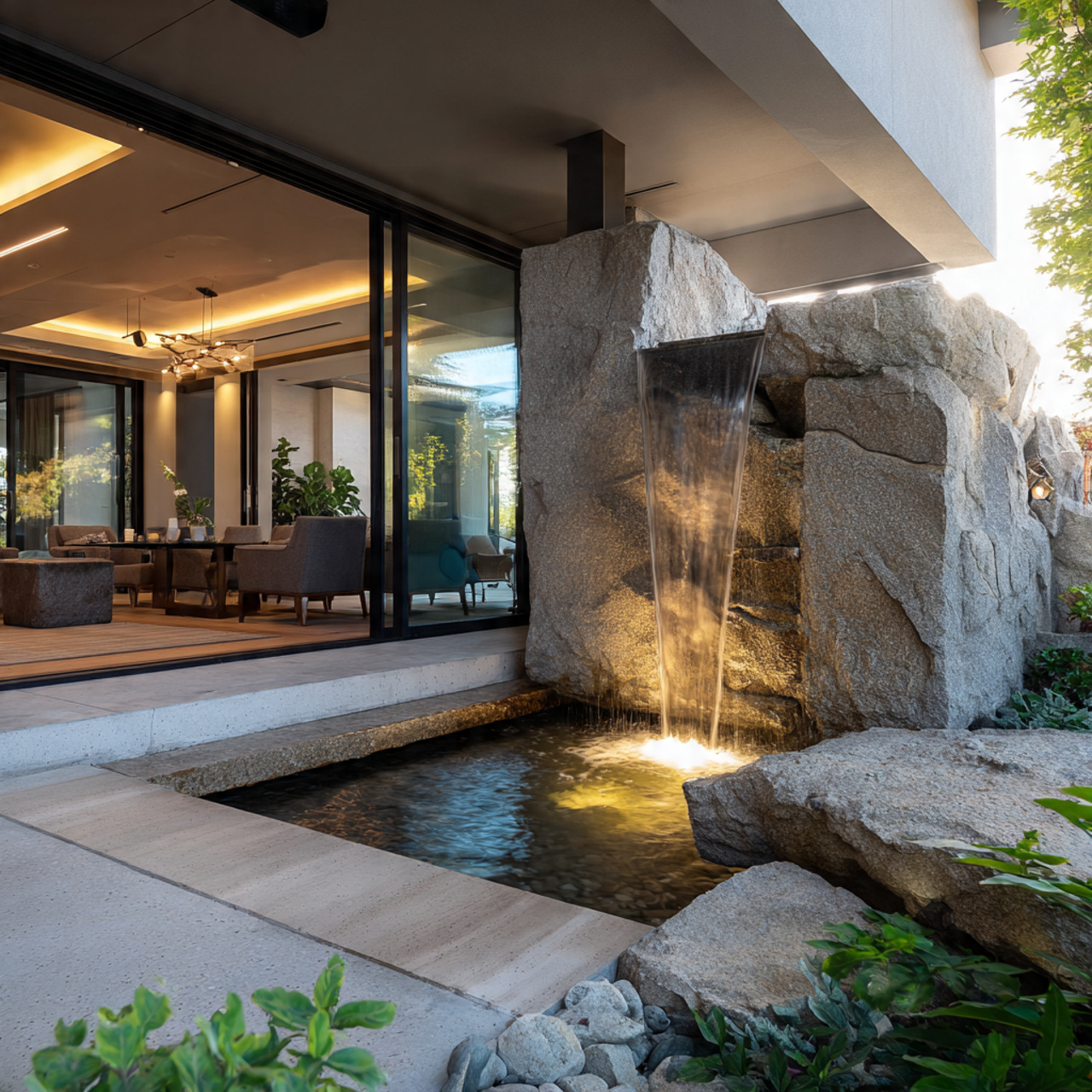 seamless indoor outdoor small waterfall water flowing from