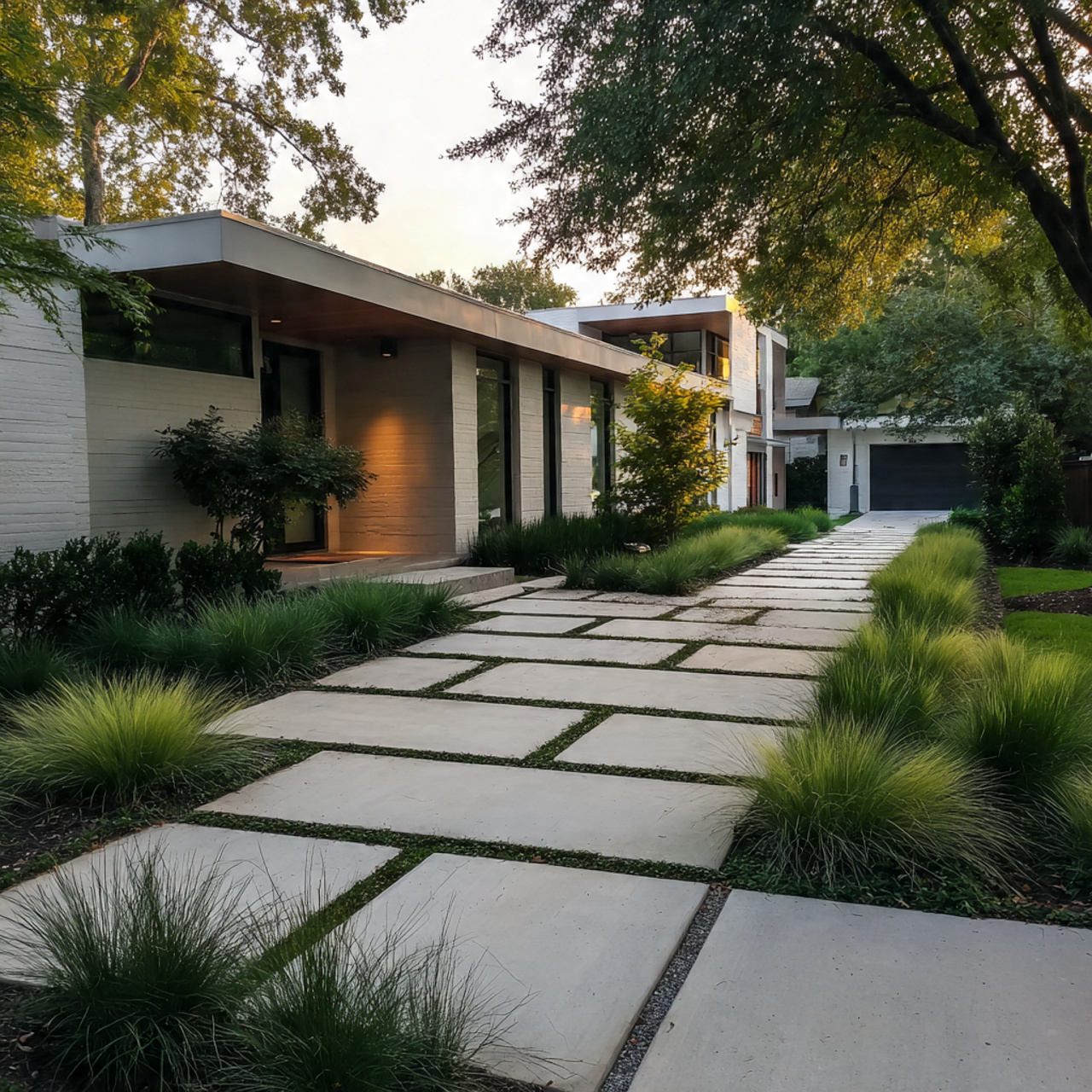 sleek concrete slab walkway with geometric placement
