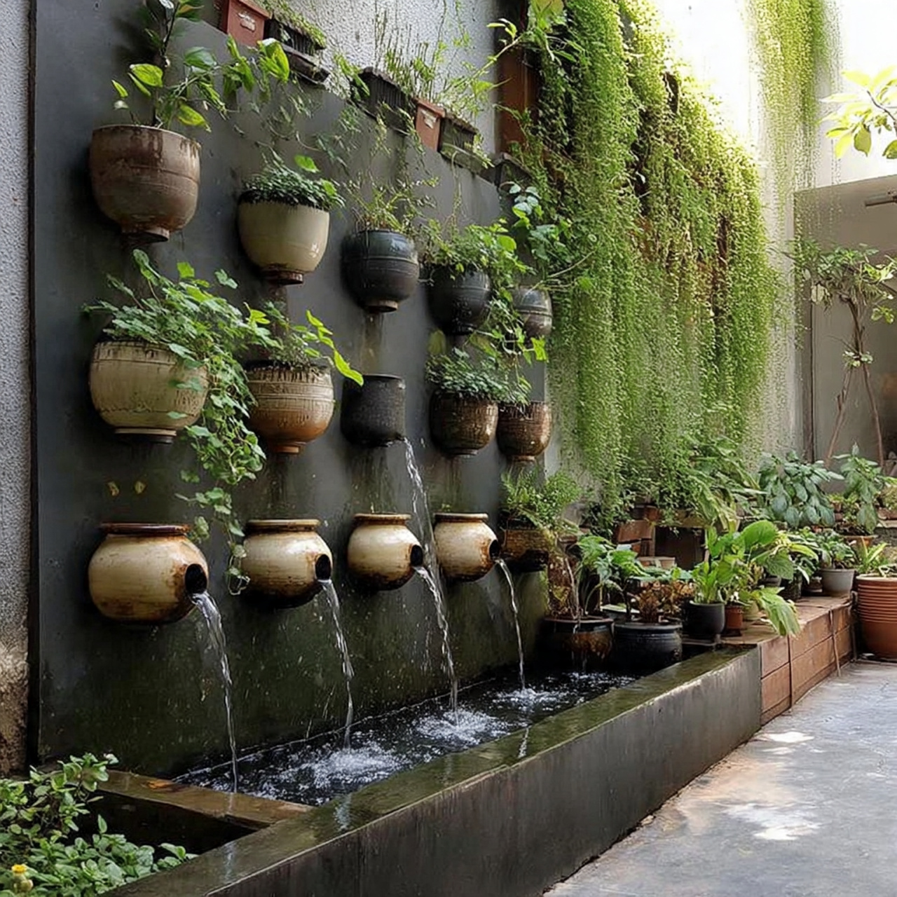 small hanging waterfall in a balcony or