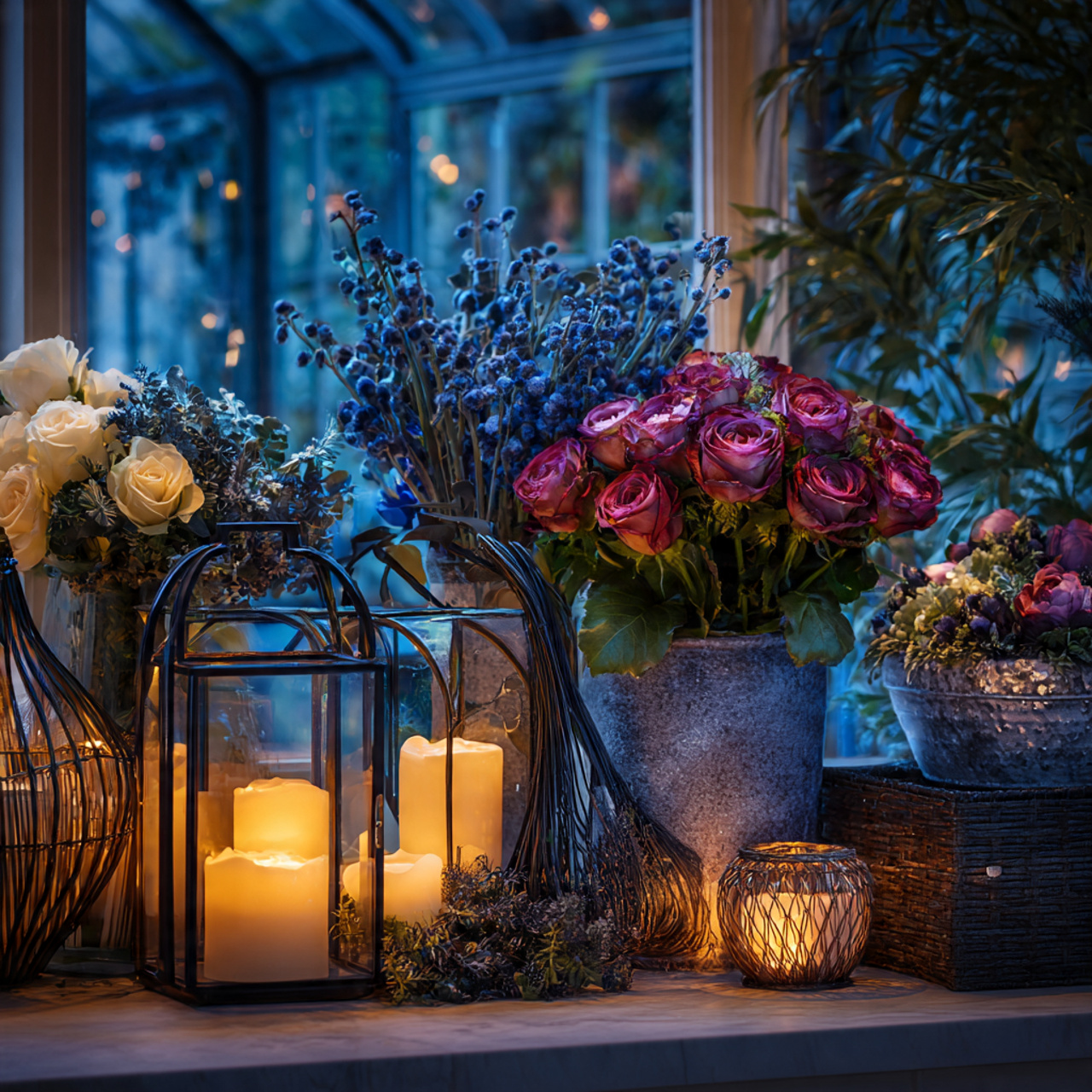 winter themed garden or indoor setup with december