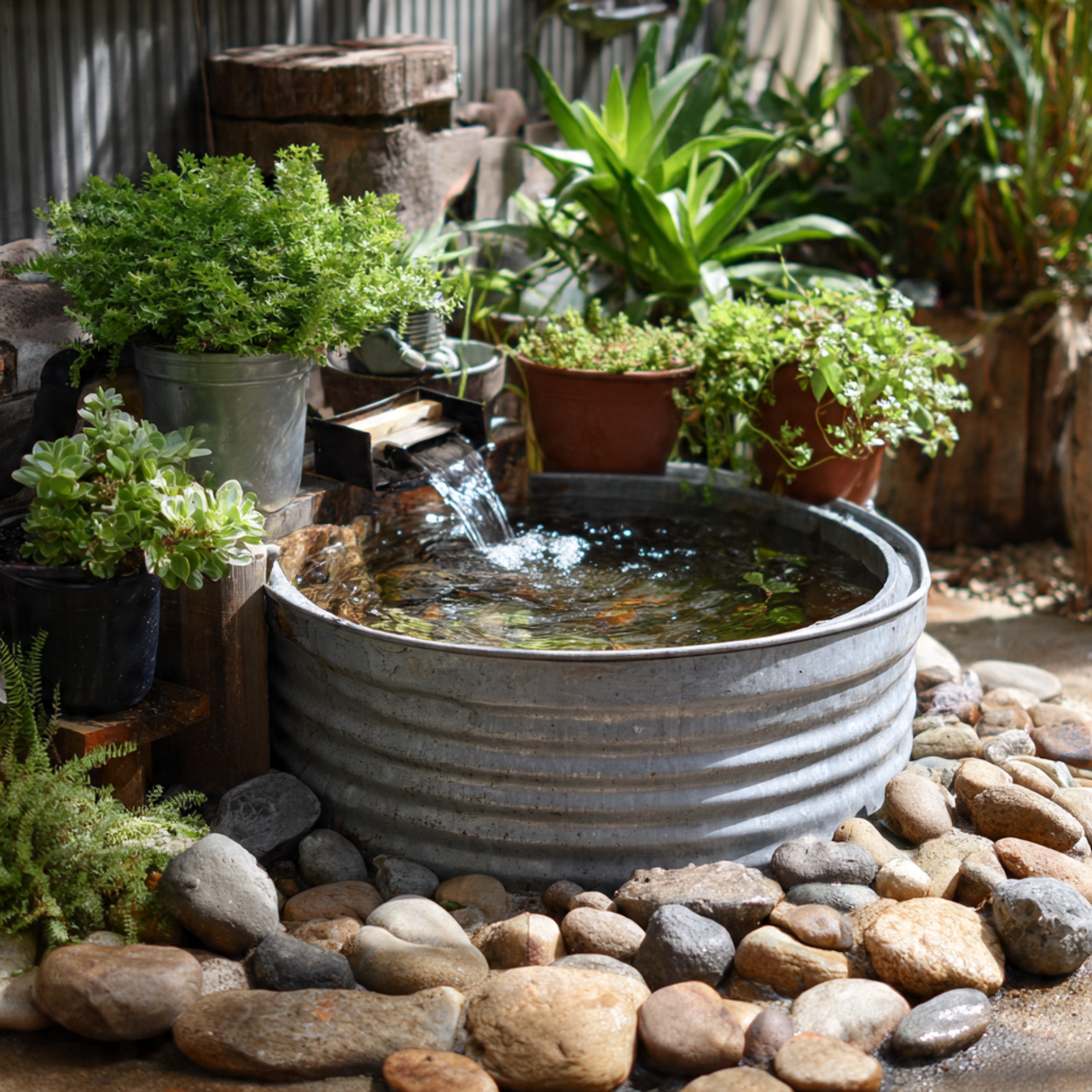 a diy water garden made from a