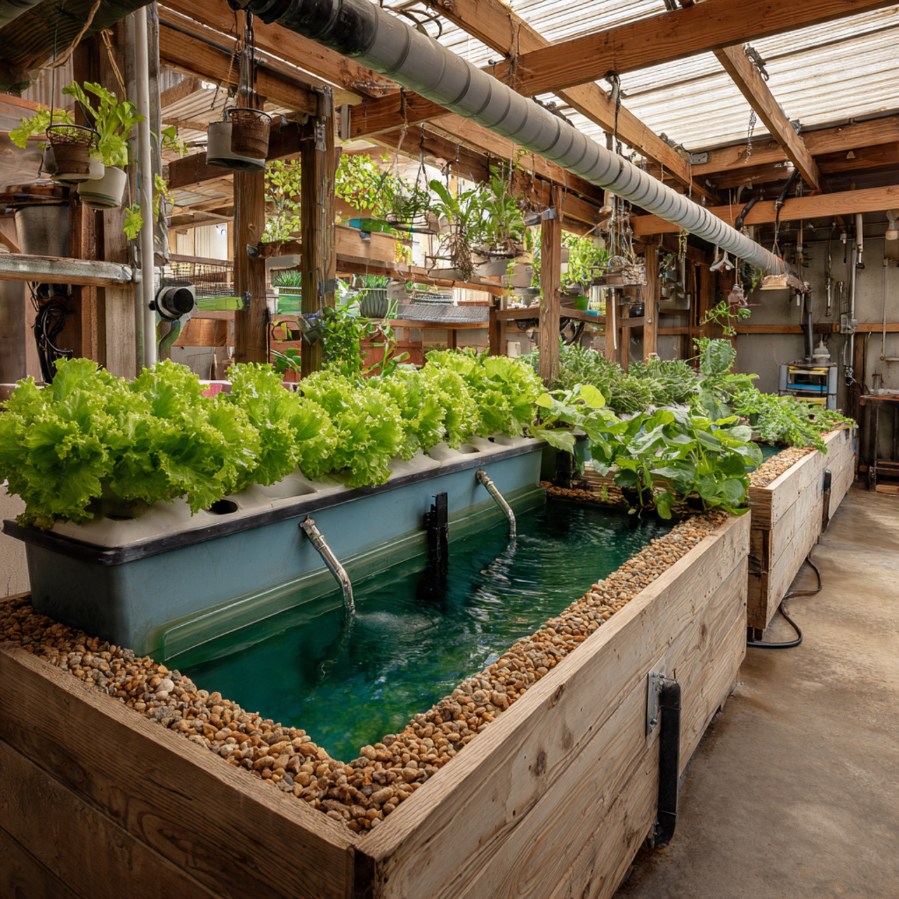 a functional aquaponics setup showing empty fish 2