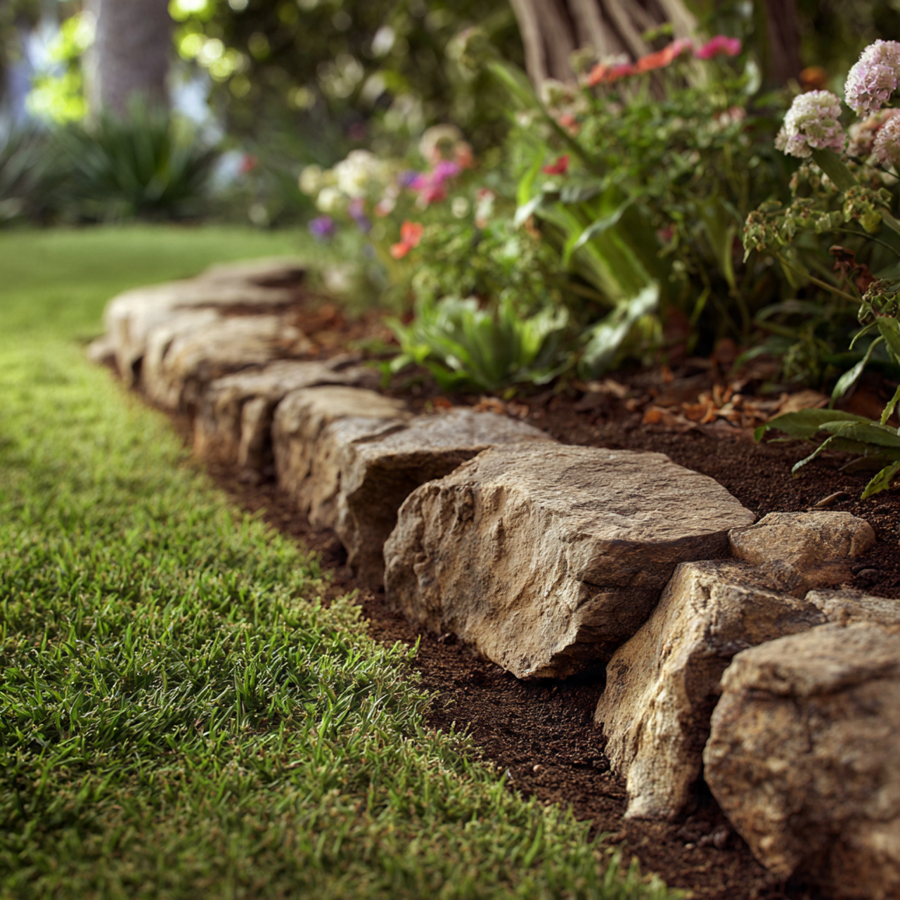 Lawn Edging with Natural Stone